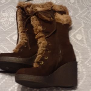 Wedge knee high boots